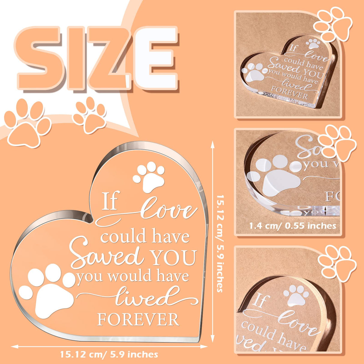 Chunful Pet Memorial Gift Pet Keepsake Sympathy for Loss Remembrance Cat Memorial Bereavement Crystal Acrylic Heart Decor Crystal Acrylic Heart Condolence Gifts for Loss of Loved One(If Love Could) Chunful