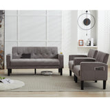 TYBOATLE Sofa Couch, Living Room Furniture Sectional Sofa Sets 3 Pcs, Tufted Mid-Century Loveseat w/USB, Cupholders & Comfy Single Sofa for Small Space, Apartment, Office (Light Grey) TYBOATLE