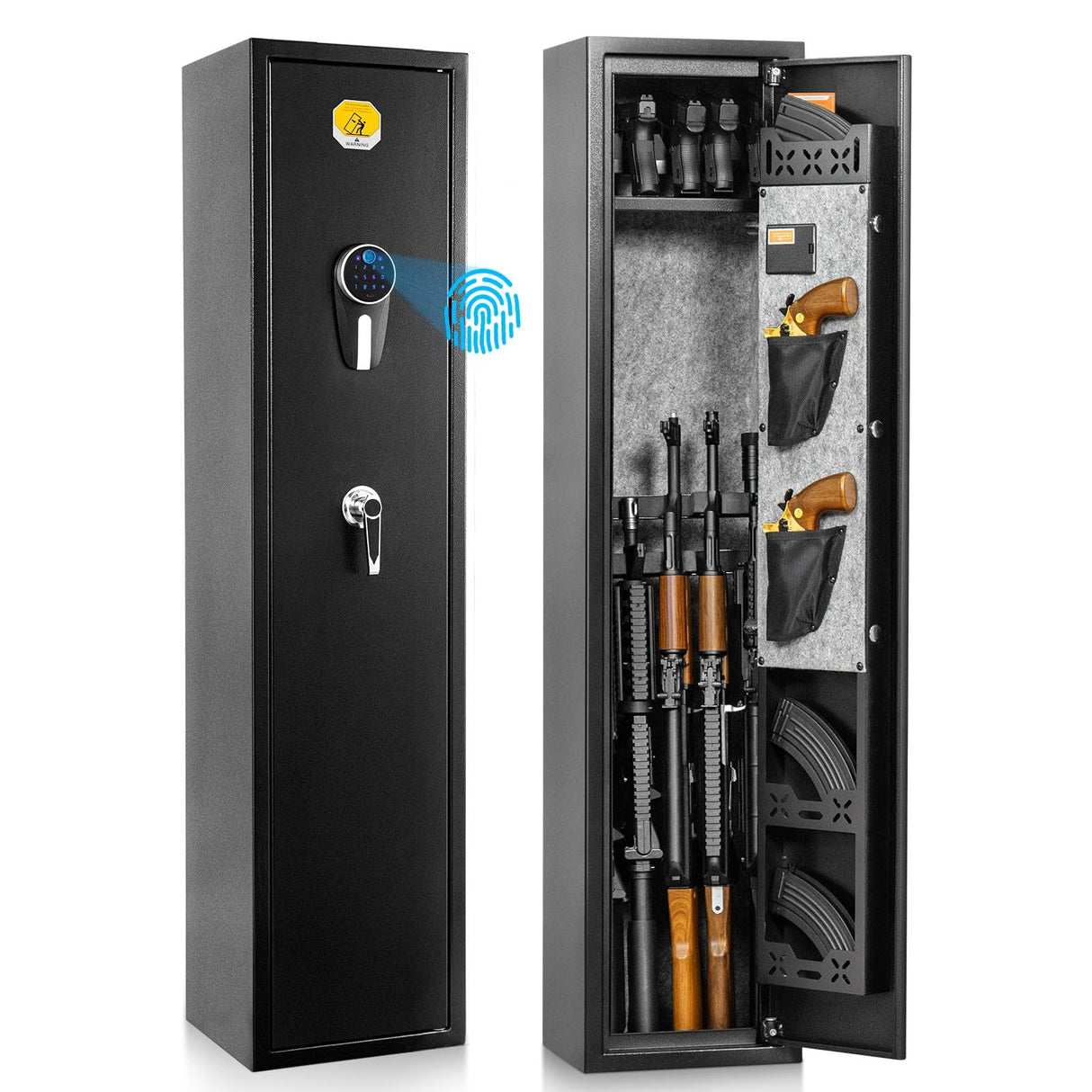 BlackSmith 5 Biometric Rifles Safe Long Gun Safe for Home Rifles and Pistols Quick Access Fingerprint Gun Cabinet Dual Alarm 2 Rifles Gun Rack Password Memory Function 16 Gauge Alloy Steel BlackSmith