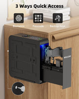 MOLICAR Biometric Slider Pistol Safe with LCD of Temp Humidity Battery, Mounted Single Bedside Gun Safe with 3 Ways Quick Access Handgun Case for Nightstand, Bed, Desk, Wall, Dresser MOLICAR