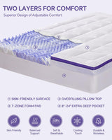 ChiXpace Dual Layer 4 Inch Memory Foam Mattress Topper King - 2 Inch Gel Memory Foam and 2 Inch Pillow Top Mattress Pad, Rayon Made from Bamboo Cover, 7-Zone Egg Crate Mattress Topper ChiXpace