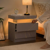 Bingoday LED Nightstand LED Bedside Table with 2 Drawers, Wooden Cabinet Unit with LED Lights for Bedroom, End Table Side Table for Bedroom Living Room Bingoday
