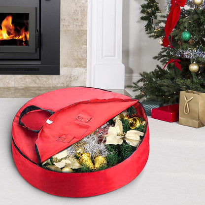 Primode Christmas Wreath Storage Bag 48" - Handles Made Of Durable 600D Oxford Polyester Material Storage Bag Extra Large 48” Holiday Wreaths Container (Red)