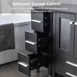 LUCKWIND 72" Double 24-in Bathroom Vanity with Sink Combo, Elegant Series with Two 12.6-in Side Cabinets, Painted Frame, Including White Rectangle Sinks, Faucets Without Mirrors, Black LUCKWIND