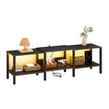 HHETOGOL Black LED TV Stand for Living Room 75 Inch Wood TV Media Console for 45/55/65/75 inch TVs，Industrial TV Stand，TV Stand Media Entertainment Center with Power Outlet ，Rustic Brown CALTV06BKE HHETOGOL