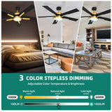 YITAHOME 60 Inch Ceiling Fan with Light and Remote, 5 Blades with Crystal Rod Design, Modern Chandelier Ceiling Fan with Reversible Quiet Motor, Indoor Ceiling Fan with 3 LED Colors, Black&Gold YITAHOME