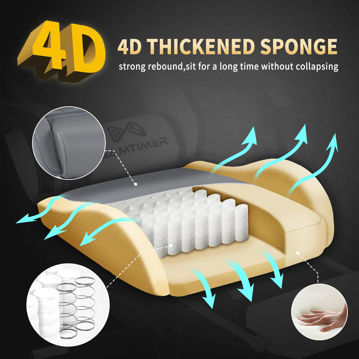 Gaming Chair, Computer Office Chair with Footrest, 155° Reclining Chair, Ergonomic High Back Computer Chair with Headrest and Lumbar Support for Adults and Kids(Grey) Gamtimer