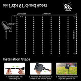 Solar Curtain Lights 7.9ft x 6ft 144 LED Outdoor Curtain Lights Waterproof with Timer 8 Modes for Christmas Garden Patio Fence Wedding Wall Window Gazebo Decor - Warm White echosari