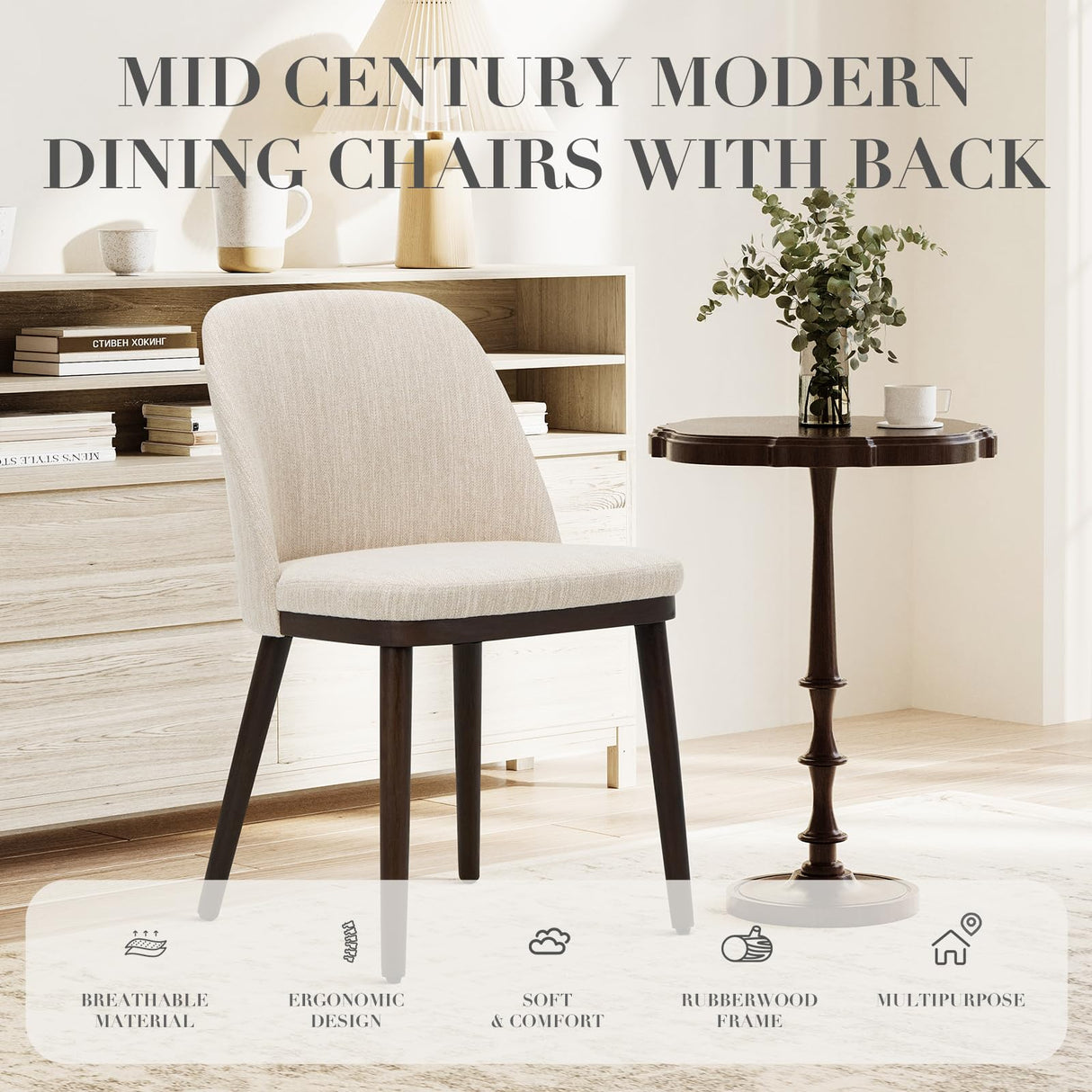 COLAMY Upholstered Dining Chairs Set of 6, Modern Kitchen Chairs with Back, Fabric Side Chair with Wood Legs for Dining Room Kitchen Restaurant, Beige COLAMY