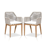 PURPLE LEAF Patio Dining Chair Set 2 Pieces Metal Modern Furniture Seating for Garden Kitchen Porch Outdoor Rattan Dining Chairs with Armrests and Cushions, Teak PURPLE LEAF