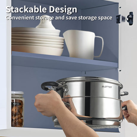 SLOTTET 6 Quart Stainless Steel Stock Pot with Steamer,6 Qt Multipurpose Stockpot with Stay-cool silicone Handle and Glass Lid,Soup Pot for Cooking SLOTTET