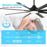 RIENAZA 72 inch Ceiling Fans with Lights and Remote Control，Large Ceiling Fan with 8 Aluminum Blades, 3CCT, 6-Speed,Black Commercial Ceiling Fan for Porch/Garage/Shop/Living Room RIENAZA