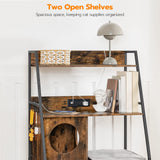 HOOBRO Litter Box Enclosure with 2 Storage Shelves, Indoor Tall Cat Litter Box Furniture Hidden with Charging Station with Cat House and Plush Mat, Rustic Brown and Black BF70UMW01 HOOBRO