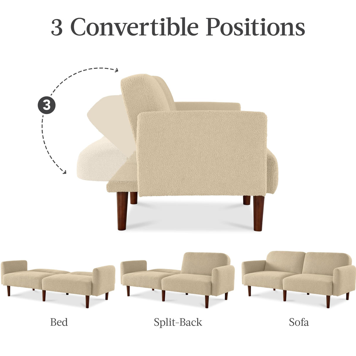 Best Choice Products 77" Mid Century Modern Boucle Loveseat Sofa, Couch, Convertible Sofa Sleeper Bed w/Real Wood, Removable Armrest - Oatmeal Best Choice Products