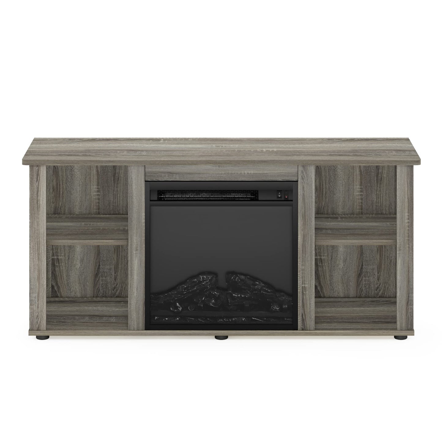 Furinno Jensen Fireplace Entertainment Center TV Stand with Open Storage for TV up to 55 Inch, French Oak Grey