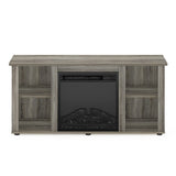 Furinno Jensen Fireplace Entertainment Center TV Stand with Open Storage for TV up to 55 Inch, French Oak Grey Furinno
