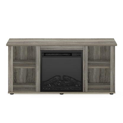 Furinno Jensen Fireplace Entertainment Center TV Stand with Open Storage for TV up to 55 Inch, French Oak Grey