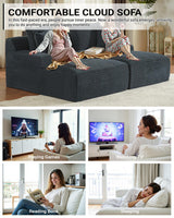80 Inch Double Chaise Lounge Chair Indoor, Oversized Sectional Corduroy Upholstered Boneless Sofa Bed, Deep Seat Sleeper Loveseat Reading Chairs, Cloud Sofas Couches, No Assembly Required (Dark Grey) HANXIN