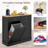 MAT EXPERT Tilt Out Laundry Hamper, 15.5-Gallon Free Standing Wooden Trash Can w/Storage Drawer & Adjustable Shelf, Kitchen Waste Bins Cabinet for Laundry Room,Pet Proof Tilt Out Trash Cabinet, Black MAT EXPERT