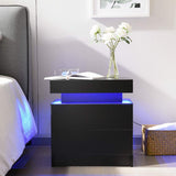 i-aplus Bedside Table with 2 Drawers, LED Nightstand Wooden Cabinet Unit with Lights for Bedroom, Living Room, Black i-aplus