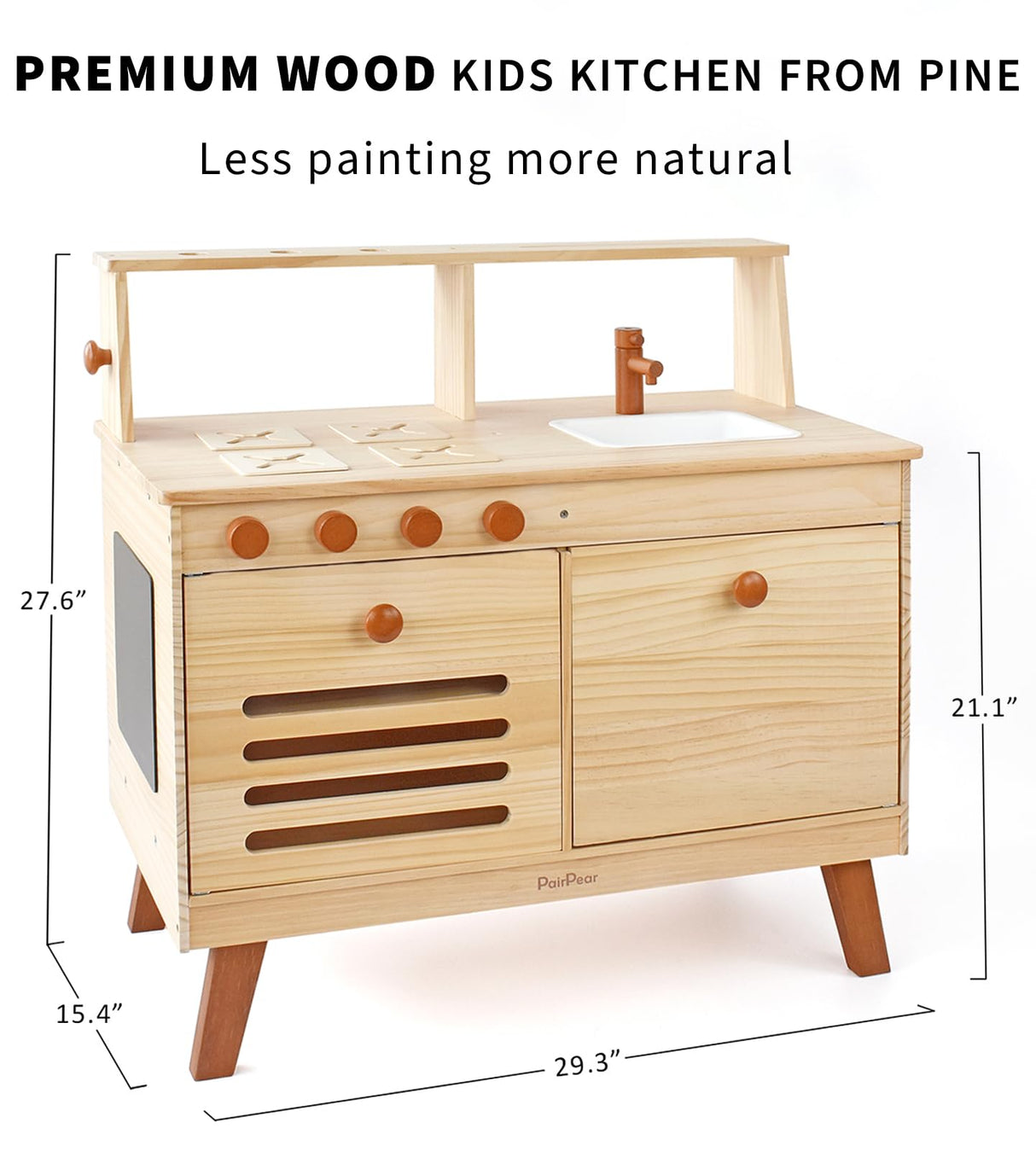 PairPear Kids Kitchen Playset,Wooden Toys Kitchen with Pretend Play Food Dishes and Sink,Toddler Play Kitchen Accessories Gift for Girls Boys Age 3+ PairPear