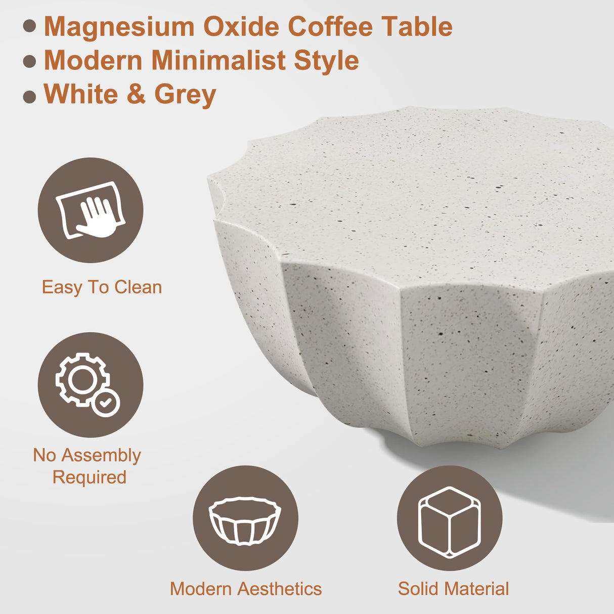 35" Outdoor Round Coffee Table Modern Stylish Design Waterproof & Moisture-Proof No Assembly Required Outdoor Coffee Table for Patio, Garden, Backyards - US Warehouse (White) HMHKHN