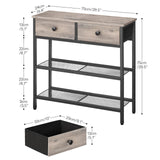 HOOBRO 29.5" Narrow Console Table with 2 Fabric Drawers, Small Entryway Table with 3-Tier Storage Shelves, Thin Sofa Table, Side Table, for Living Room, Hallway, Greige and Black BG72XG01 HOOBRO