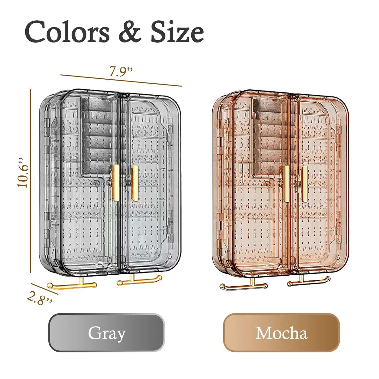 Qryval Wall Mounted Jewelry Organizer, No Punching Installation, Hanging Jewelry Organizer Box and Storage Case, Necklace Earring Holder Organizer Wall for Women Teen Girls (Mocha Brown) Qryval