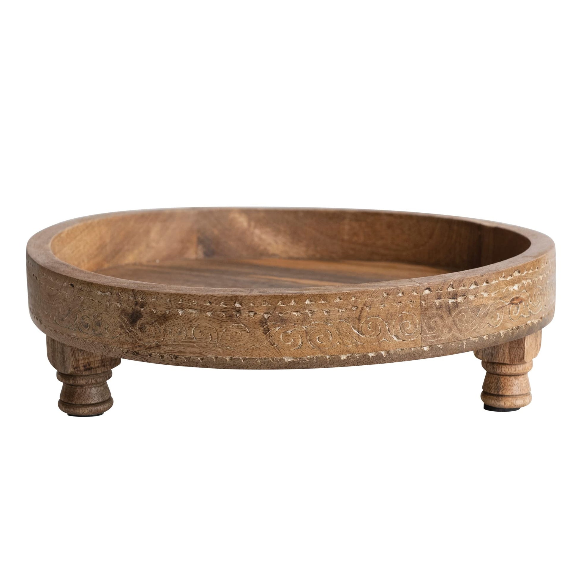 Creative Co-Op Boho Footed Wood Carved Design, Natural Decorative Tray - WoodArtSupply