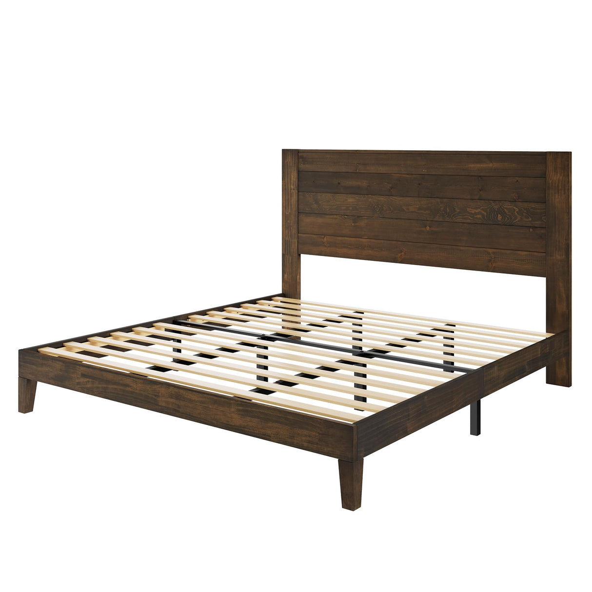 Jocisland Farmhouse Solid Wood Full Size Bed Frame with 48'' High Headboard, Rustic Platform Bed with Under-Bed Storage, No Box Spring Needed, Heavy Duty Support for Small Bedroom, Dark Brown Jocisland