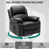 YITAHOME Rocker Recliner Chair with Heat & Massage, Faux Leather Recliner with Overstuffed Armrest, 360° Swivel, Manual Reclining, Rocking Function & Side Pocket for Living Room,Black1 YITAHOME