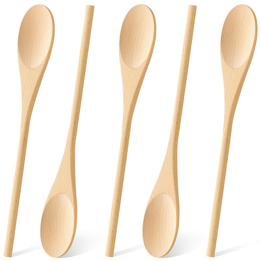 MORGLES 5 Pcs Wooden Spoons for Cooking, 12 Inches Long Handle Spoons for Mixing, Tasting Stirring Food, Large Wooden Cooking Utensils for Kitchen and Crafts