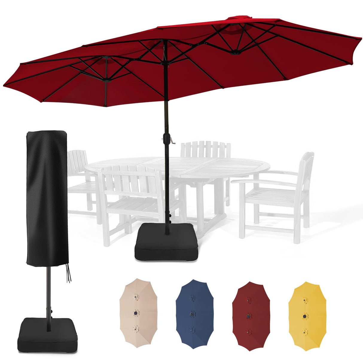 Sundale Outdoor 15ft Large Patio Umbrellas with Base Included and Umbrella Cover, Outdoor Double-Sided Umbrella for Poolside Garden Red Sundale Outdoor