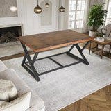 EASYSOUL Solid Wood Coffee Tables for Living Room, Farmhouse Coffee Table with Storage Shelf, 2-Tier Rustic Mid Century Coffee Table, 47.24 Inch Rectangle Center Table (Brow, 47.24") EASYSOUL