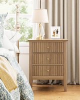 Apetaccat Fluted Nightstand, Farmhouse Night Stand with 3 Drawers, Mid Century Modern Side Accent Table,Bedside End Table for Bedroom, Living Room, Natural Apetaccat
