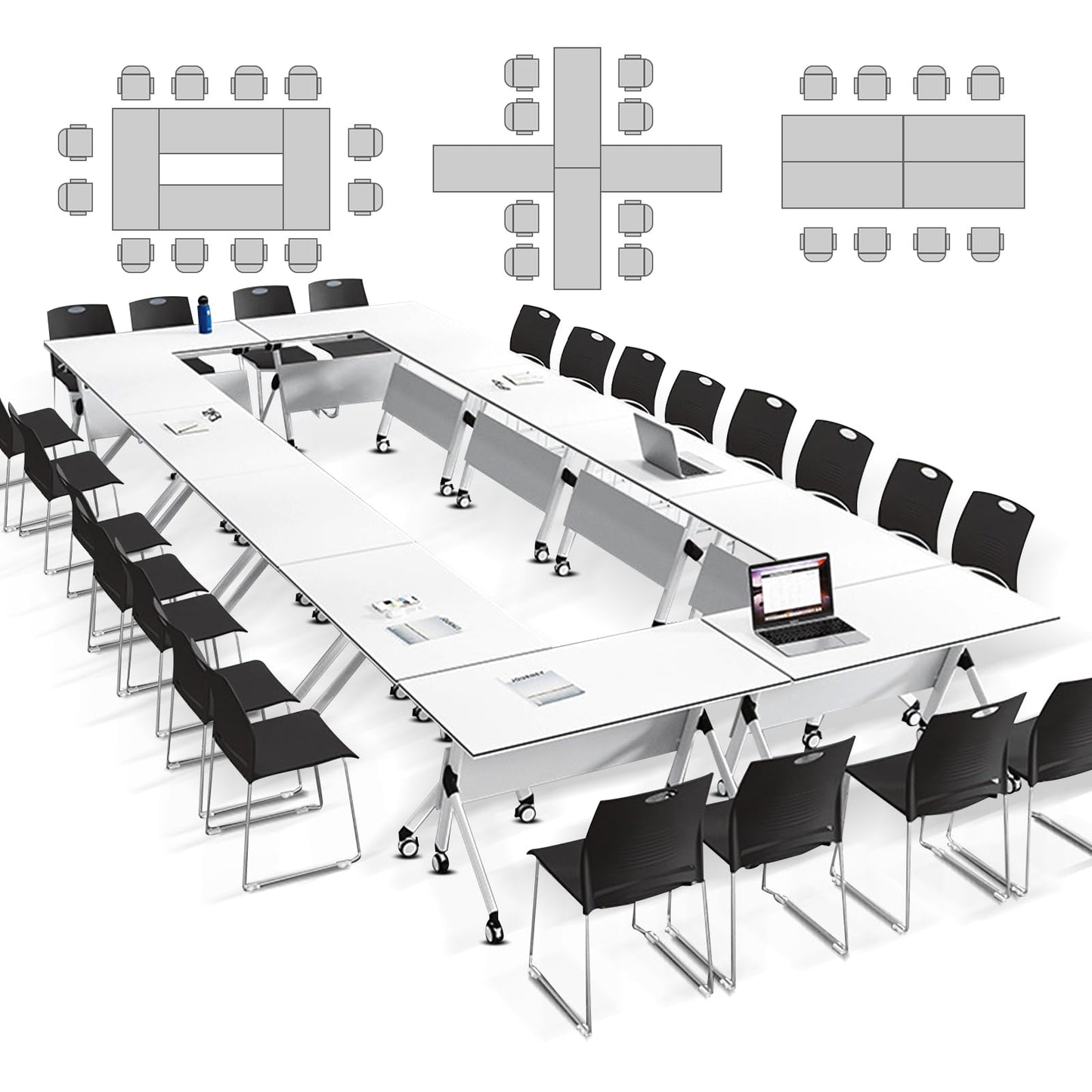 rzoizwko Folding Conference Room Tables with Wheels, 6 Pack Modern Rectangular Foldable Conference Table, Flip Top Mobile Training Table Meeting Table for Office Meeting Room Classroom - WoodArtSupply