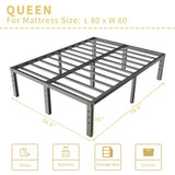 ALDRICH Metal Bed Frame Queen Size - 16 Inch Tall Black Basic Steel Slats Platform, Easy Assembly Heavy Duty Noise Free Bedframes, No Box Spring Needed ALDRICH