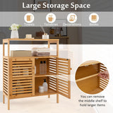 LUARANE Storage Cabinet, Bamboo Cabinet w/ 2 Louvered Doors & Open Shelf, Bathroom Storage Cabinet for Living Room, Home Office, Kitchen, Natural LDAILY