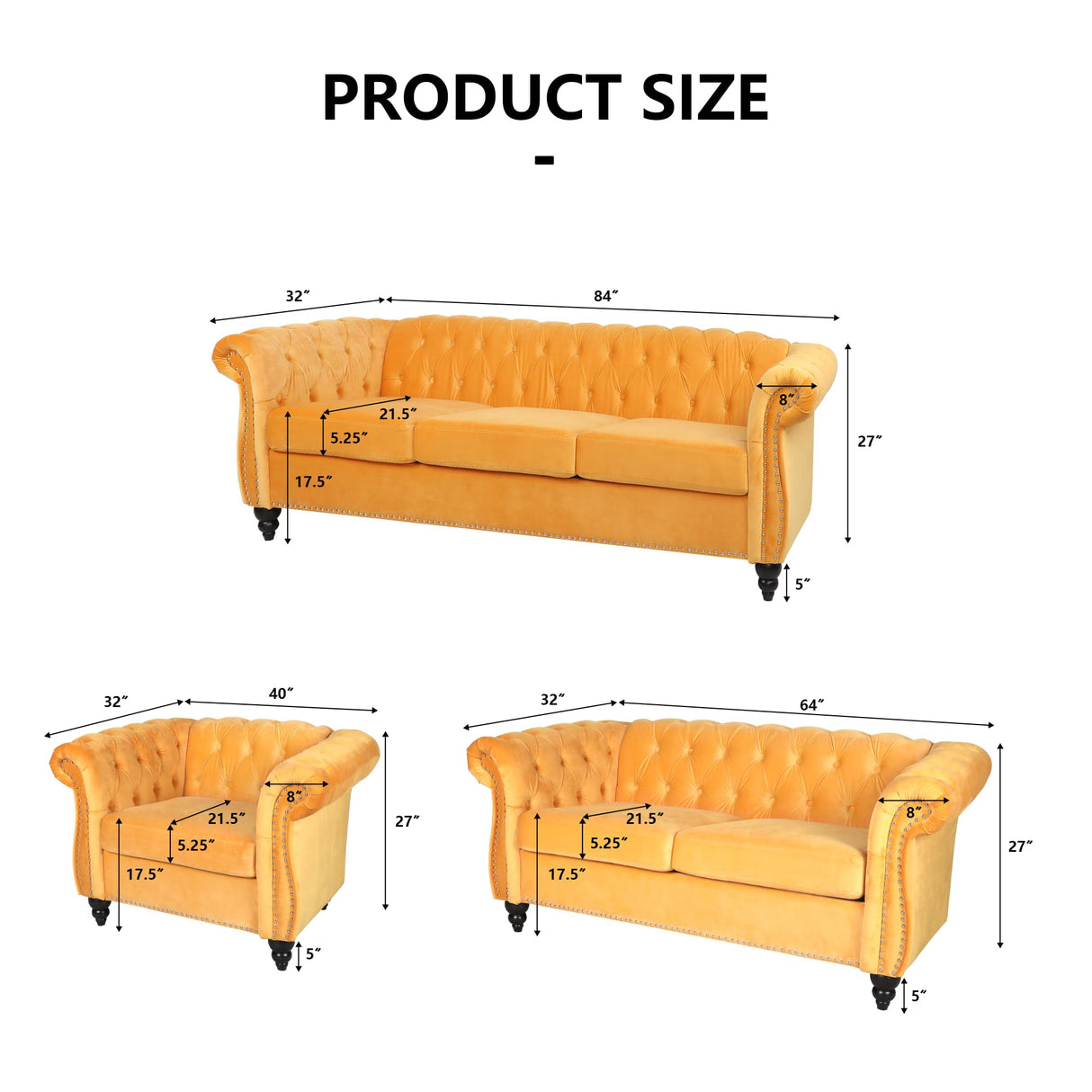 QHITTY Accent Sofa, Chesterfield Loveseat Modern Velvet Couch Upholstered Sofa with Tufted Back for Living Room Furniture (Mango) QHITTY