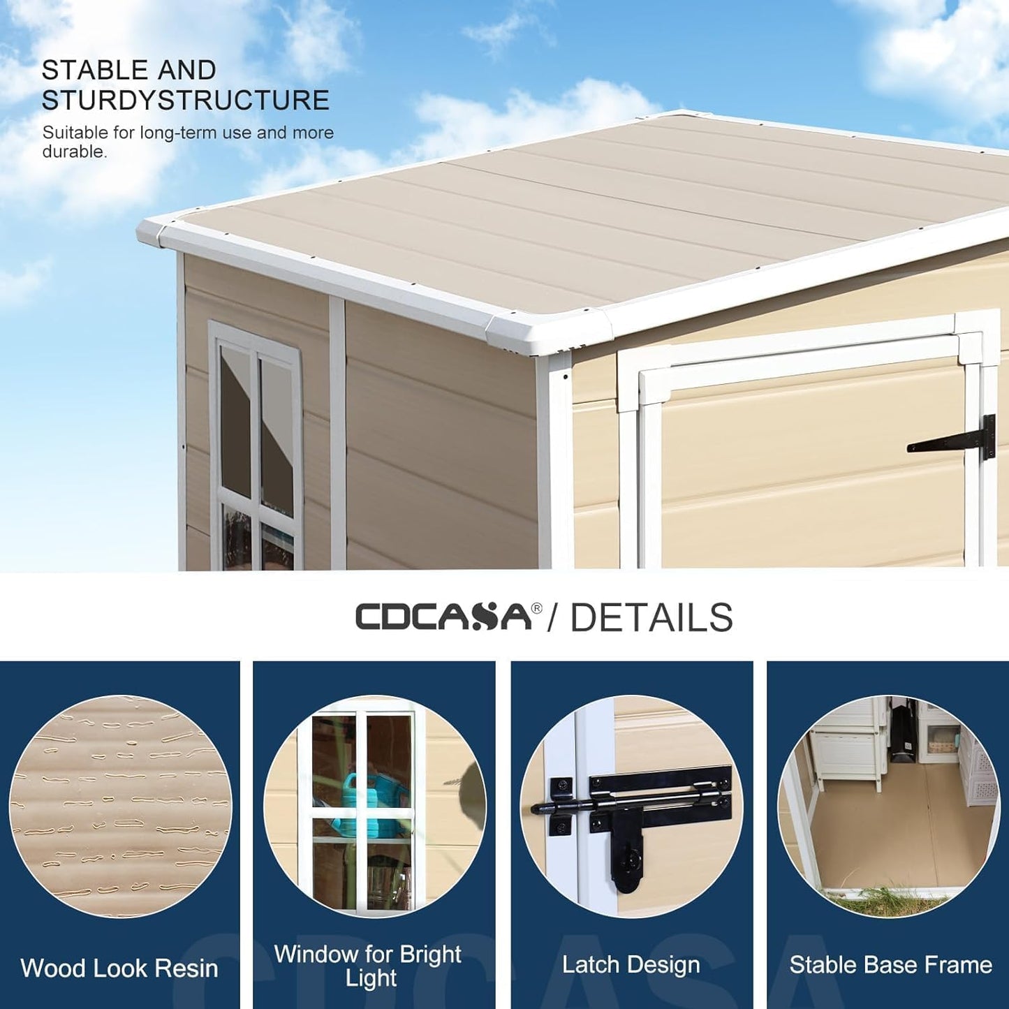 CDCASA 5x4 FT Resin Storage Shed, Waterproof Sheds & Outdoor Storage with Floor & Window & Lockable Door, Tool Shed for Garden, Patio, Backyard