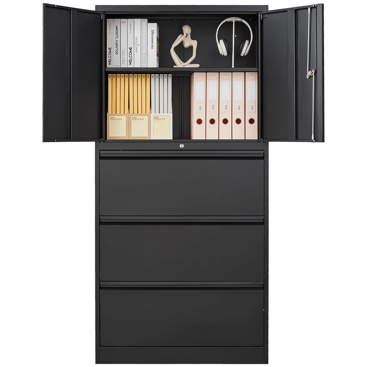 SISESOL Metal Storage Cabinet with Drawers, 71" File Cabinets for Home Office, Locking Steel Storage Cabinet with Doors and Shelves for Home, Office, Warehouse, Garage, School (Black, 3 Drawers) SISESOL