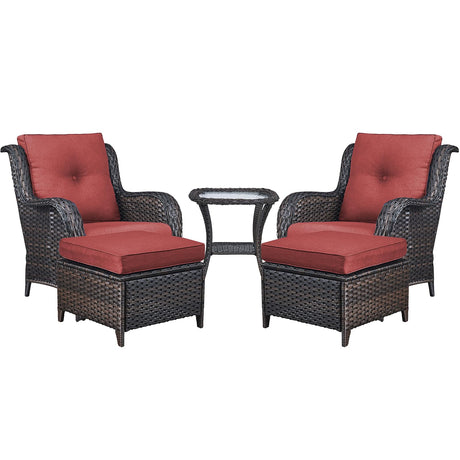Outdoor Patio Furniture Chairs Set - 5 Piece Wicker Rattan Patio Sectional Conversation Sets with 2 Armrest Chairs,2 Ottomans and 1 Side Table for Porch Deck Balcony Backyard Garden(Brown/Red) Rilyson