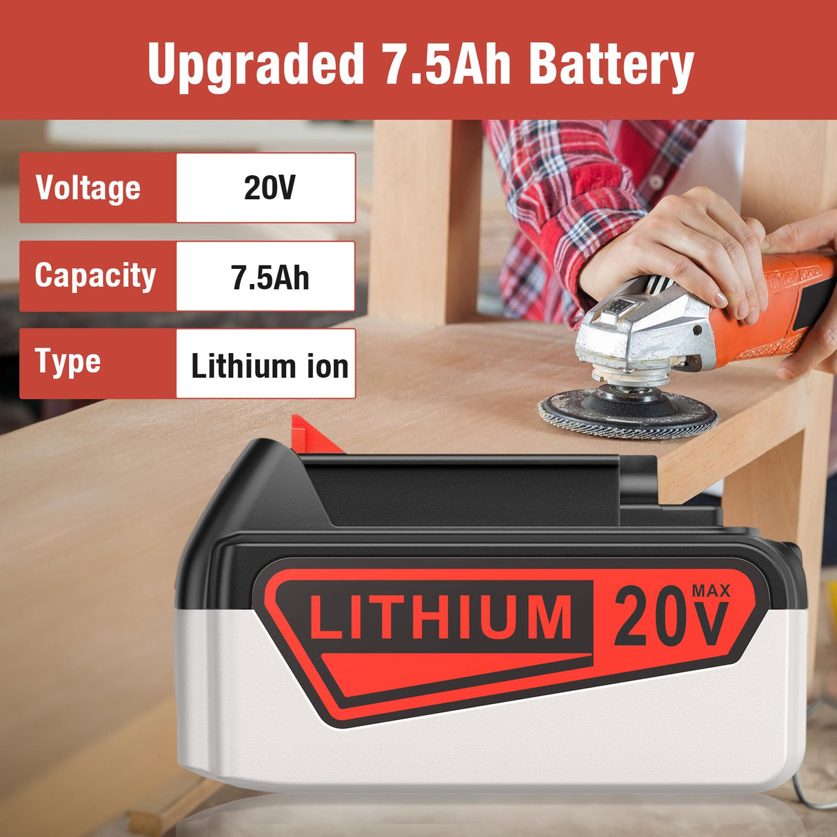 FirstPower Upgraded 7.5Ah Replacement Battery for Black and Decker 20V Lithium Battery Compatible for Black Decker 20V Battery LBXR20 LBX20 LB20 LB2X4020-OPE LBXR20B-2 LST300 LST220 FirstPower