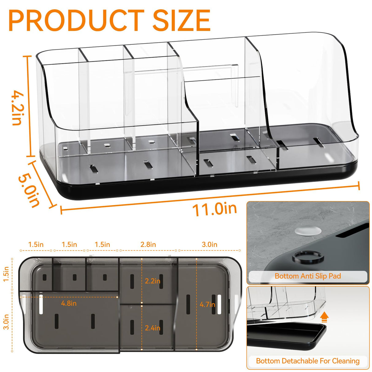 Yieach Black Mens Bathroom Organizer,Bathroom Sink Organizer Storage Rack and Countertop Toothbrush Organizers,7 Slot Tooth Brush Holder Set for Kid,Electric Toothbrush,Toothpaste,Qtip,Toiletry Holder Yieach