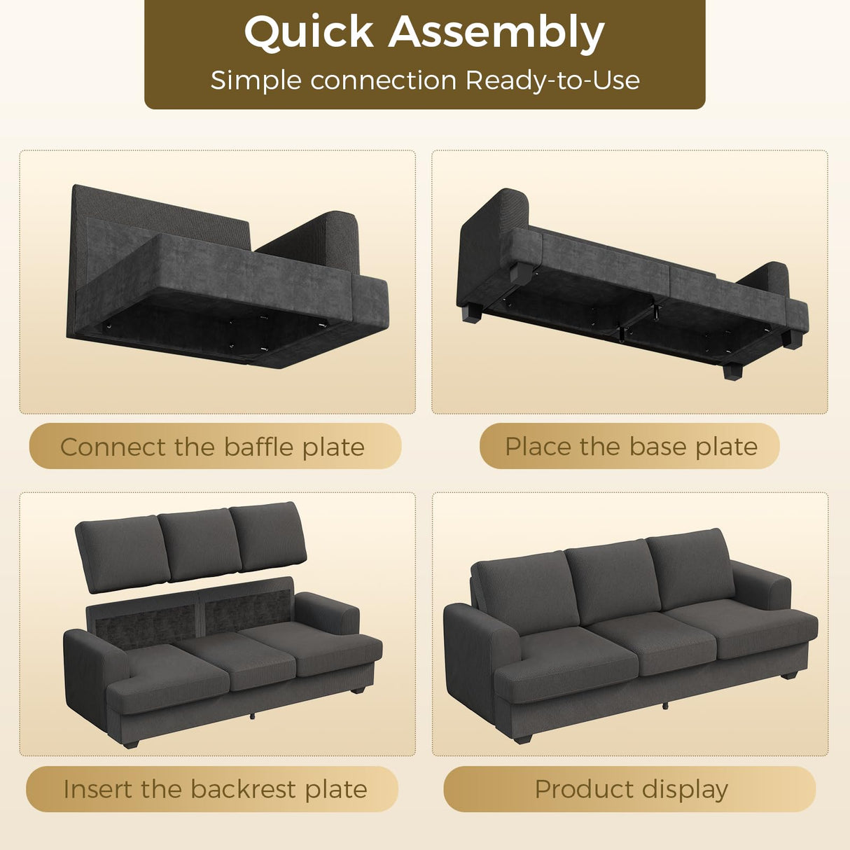 KKL 89 Inches Loveseat Sofa, Comfy Cloud Couch with Deep Seats, 3 Seater Couches for Living Room, Chenille Fabric, Wood Frame, Easy Assembly, Grey KKL