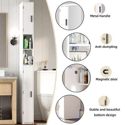 MOHOPE Narrow Bathroom Storage Cabinet - Tall Bathroom Cabinet with 2 Doors and Adjustable Shelves, Open Compartments, Slim Freestanding Cabinet for Small Space and Toilet, White ﻿