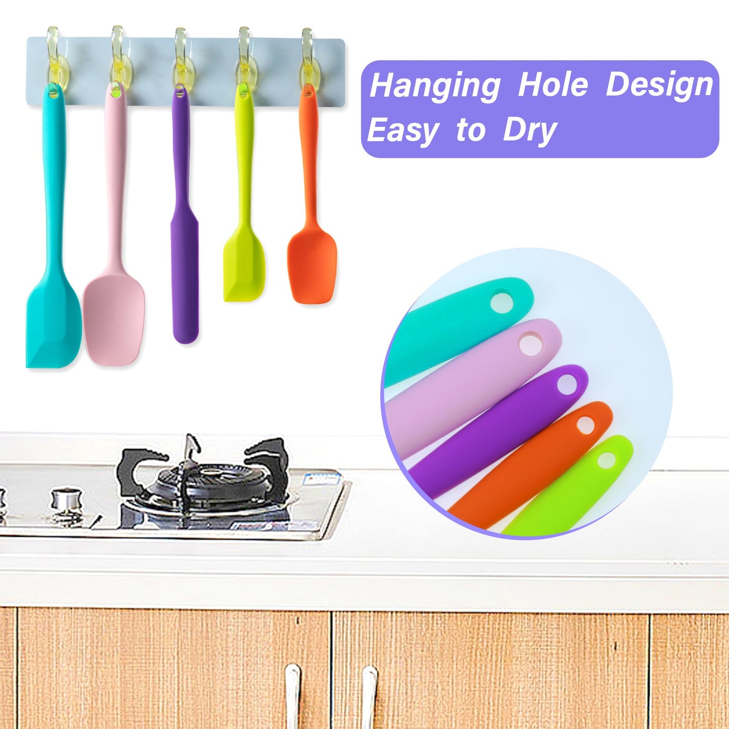 Silicone Spatula Set, 5 Piece Food Grade Rubber Spatulas for Baking, Cooking, and Mixing High Heat Resistant Non Stick Dishwasher Safe BPA-Free (Multicolor)