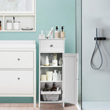 Tangkula White Wooden Bathroom Floor Cabinet with Large Drawer and Adjustable Shelves Tangkula