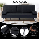 Convertible Loveseat Sofa Sleeper Couch Bed Adjustable PU Leather Upholstery Folding Recliner Sofá, Small 2-Seat Futon Sofa&Couch, Modern Accent Accent Couches with Cup Holders for Living Room Lyngins