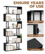 Gadroad 6 Tier Geometric Bookcase, Black Book Shelves, Modern Corner Bookcase Storage Shelf Wood for Bedroom, Living Room, Home Office, Black Gadroad